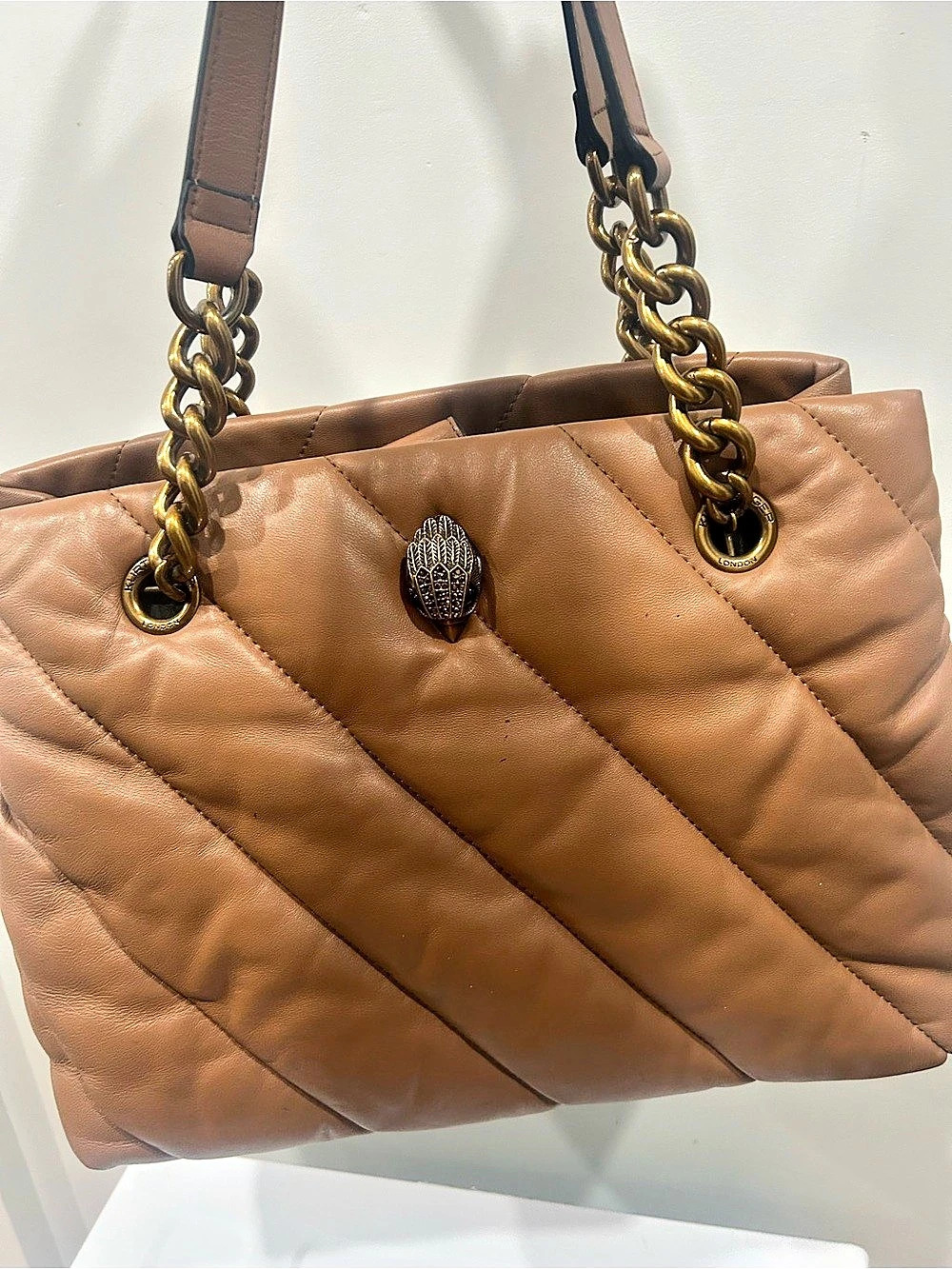 Kurt Geiger London Soho Quilted Shopper Tote Leather Shoulder Bag in Brown